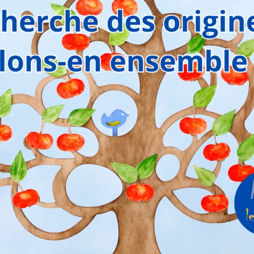 Dessin arbre + Mention "Recherche des origines, parlons-en ensemble.